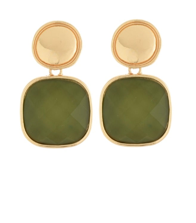 Olive Square Stone Earrings