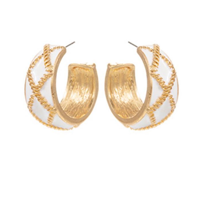 White Criss Cross Enamel Hoops