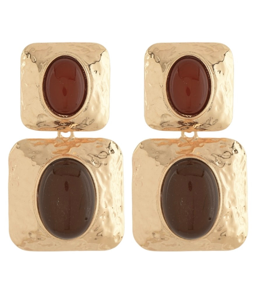 Brown Oval Stone Earrings