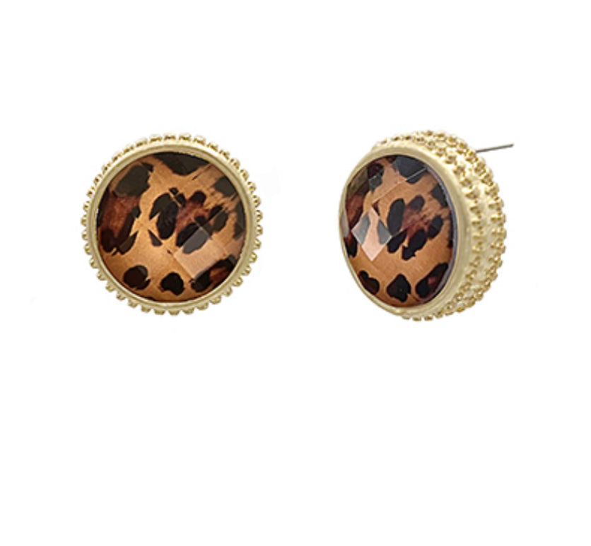 Leopard Faceted Stone Stud