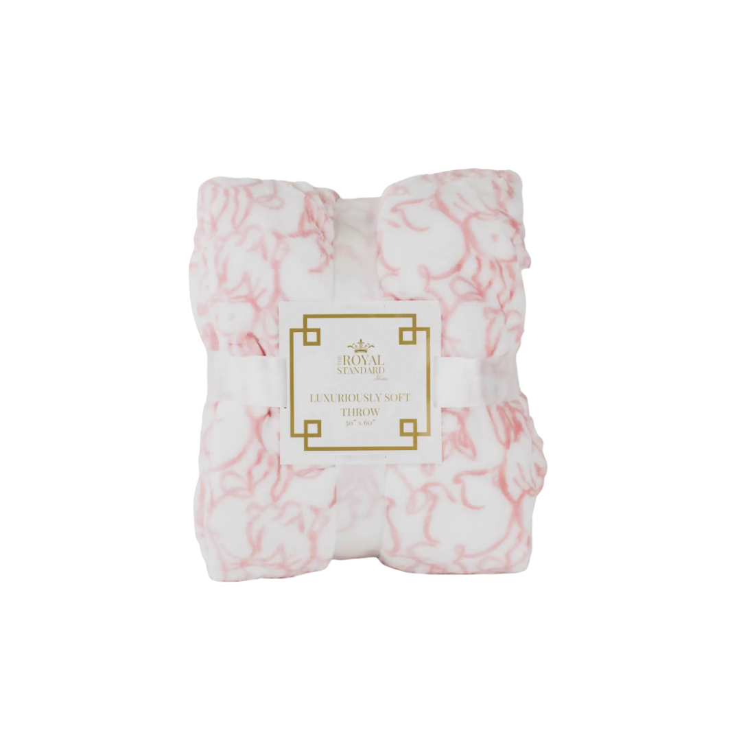 Pink Bunny Print Throw Blanket