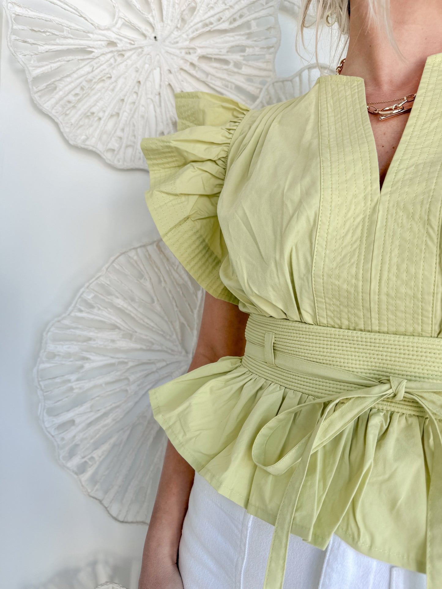 Lime Front Tie Poplin Blouse