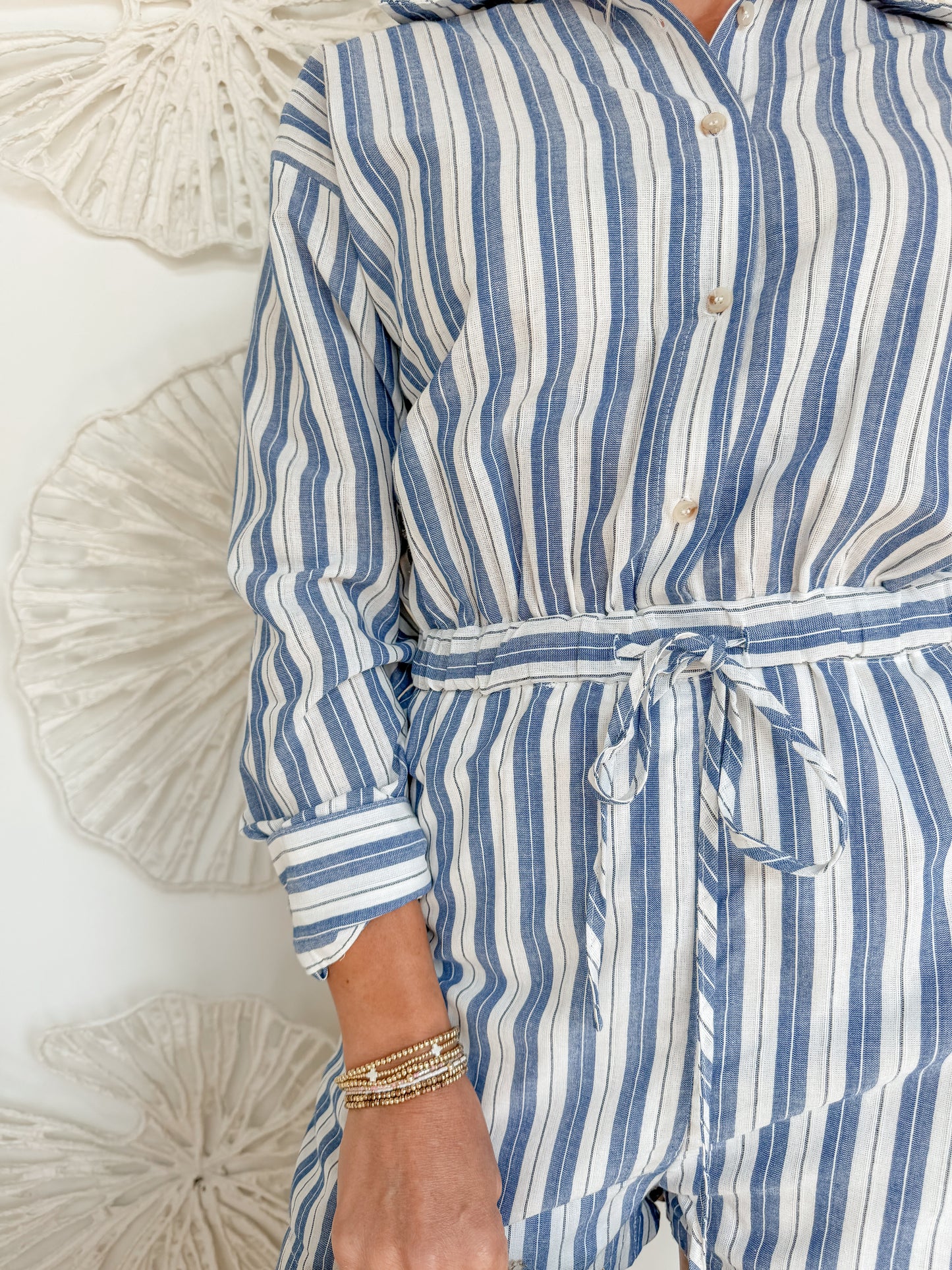 Blue Striped Collared Romper