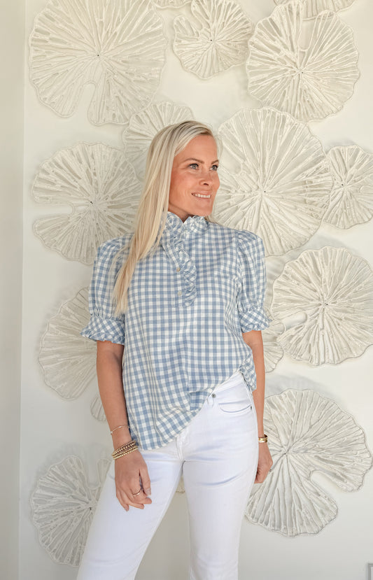 Dusty Blue Gingham Blouse