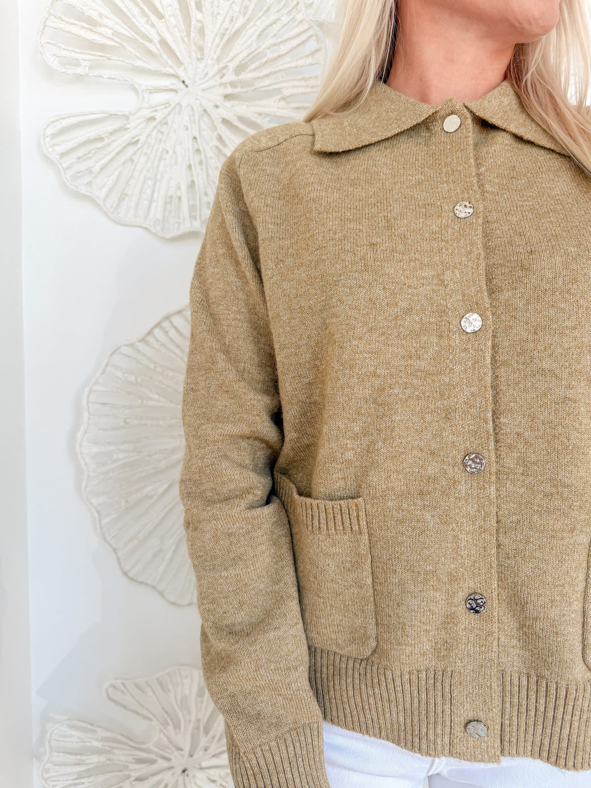 Green Knit Collared Button Sweater