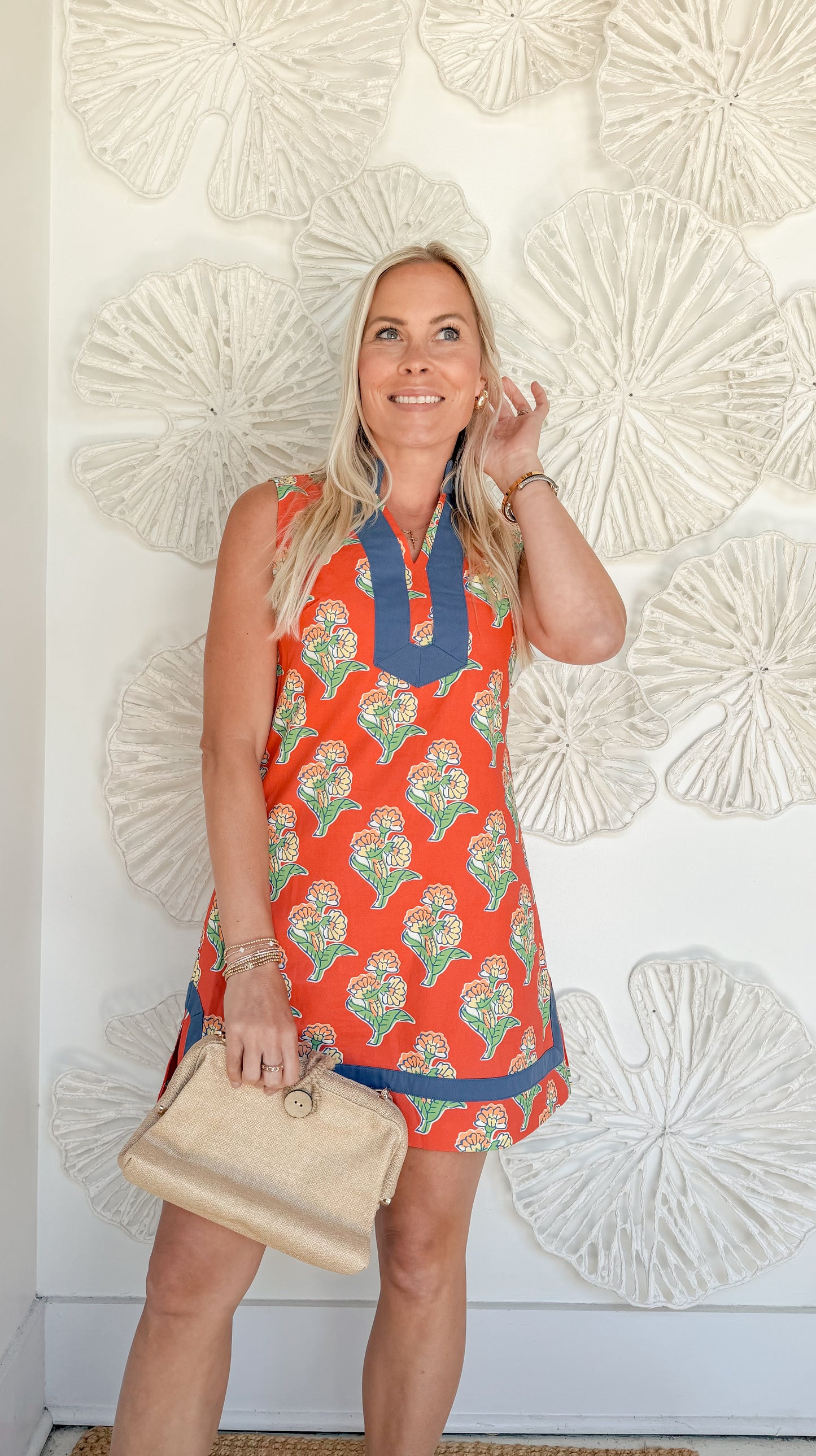 Orangey Red Floral Tunic Mini