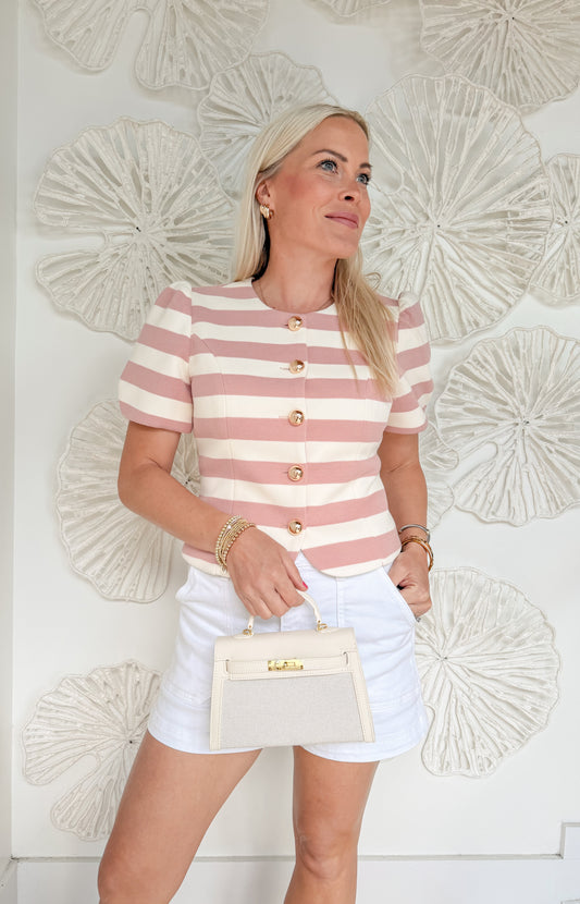 Pink Striped Button Blouse