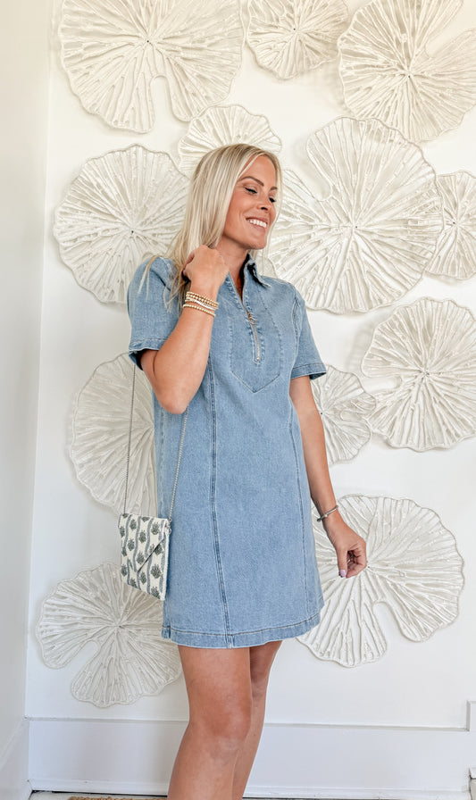 Light Denim Zipper Front Mini