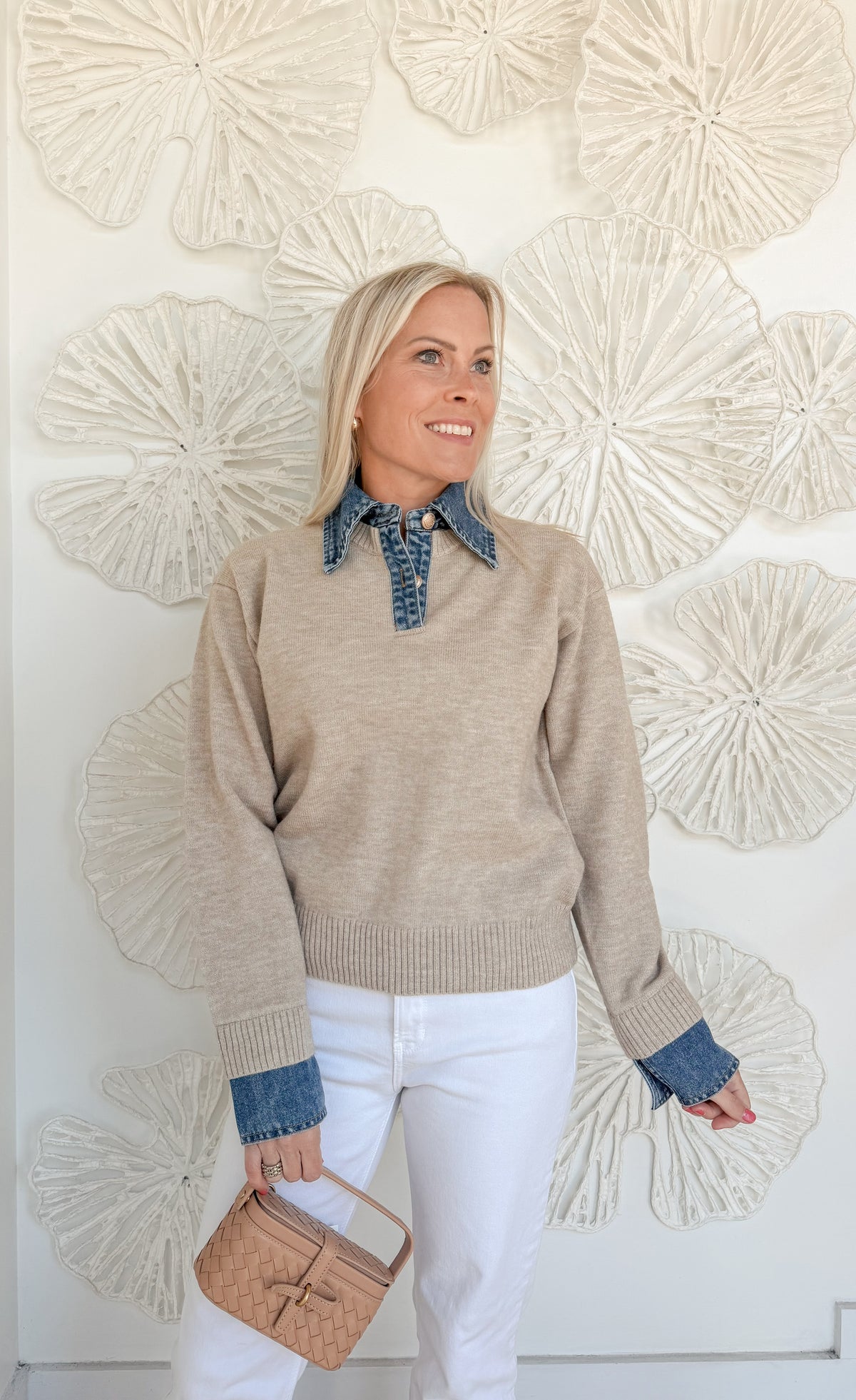 Khaki Denim Layered Sweater