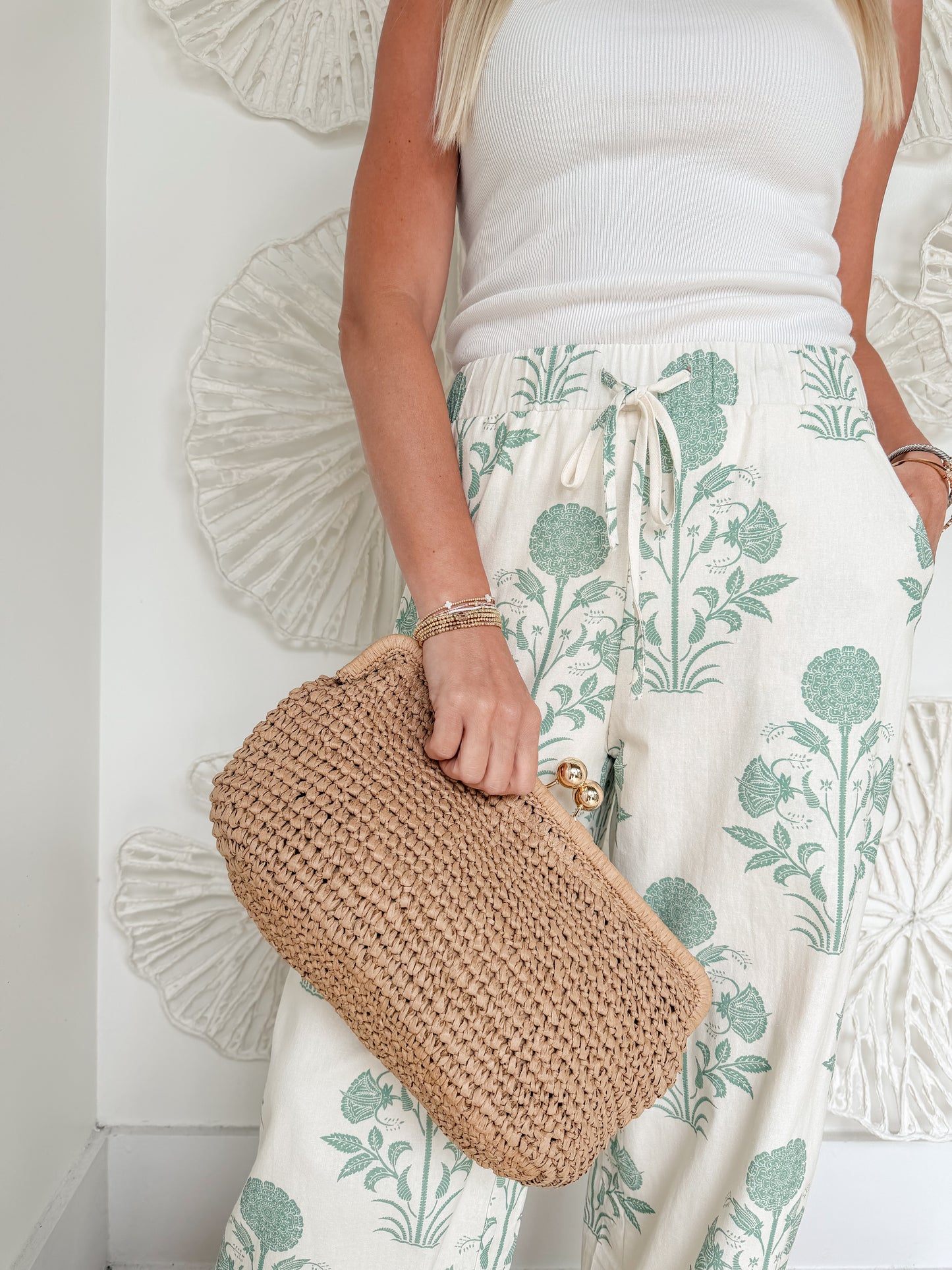 Mint Floral Printed Pants