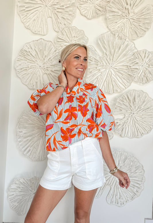 Pink/Orange Printed Blouse