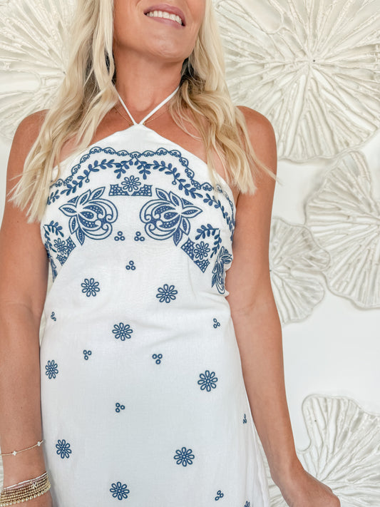 Blue/White Paisley Halter Mini