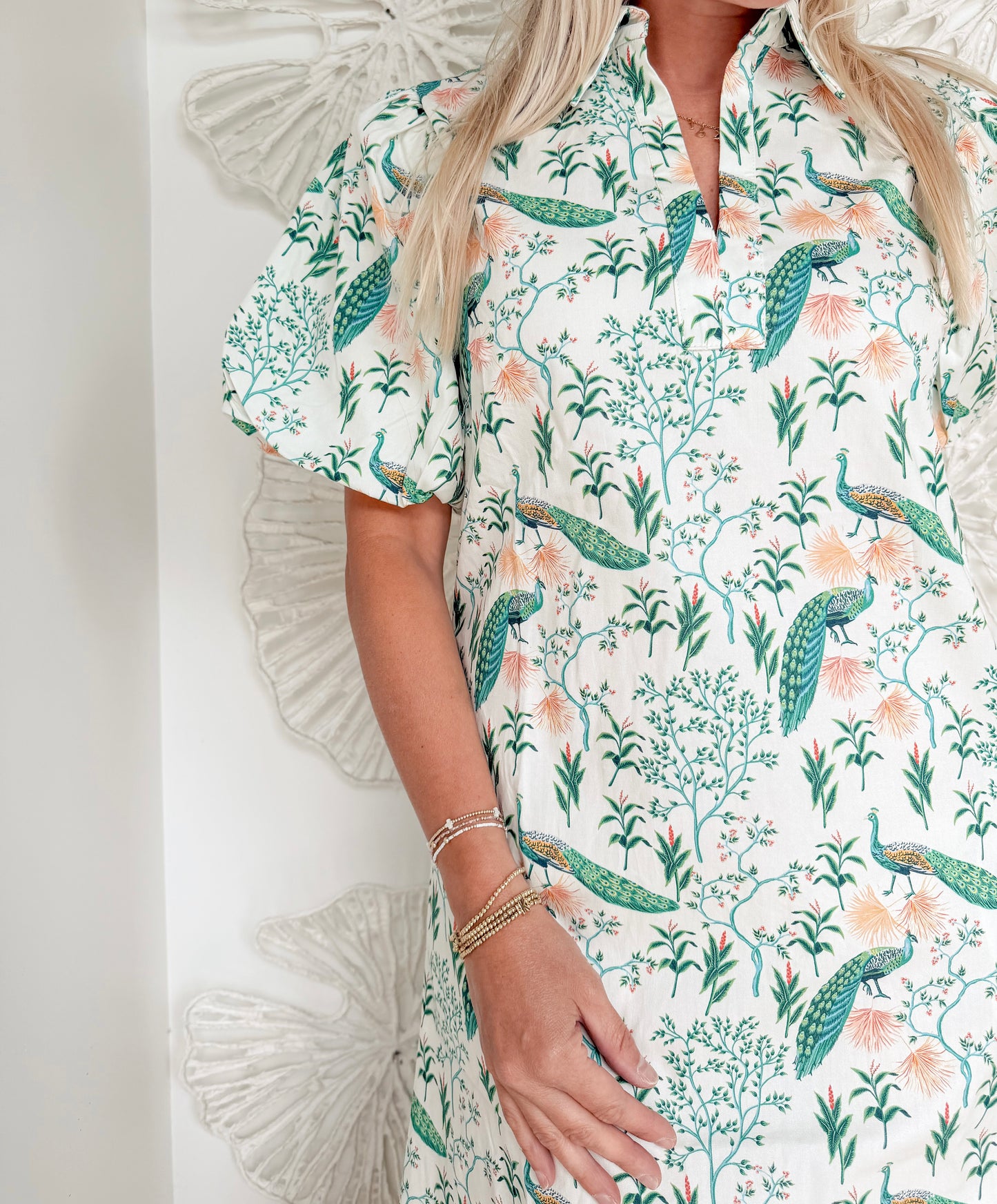 Peacock Printed Collared Midi