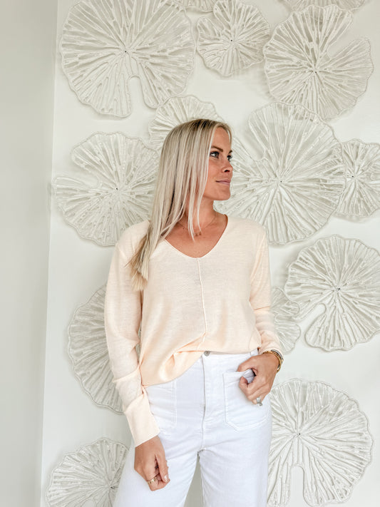 Light Peach VNeck Long Sleeve