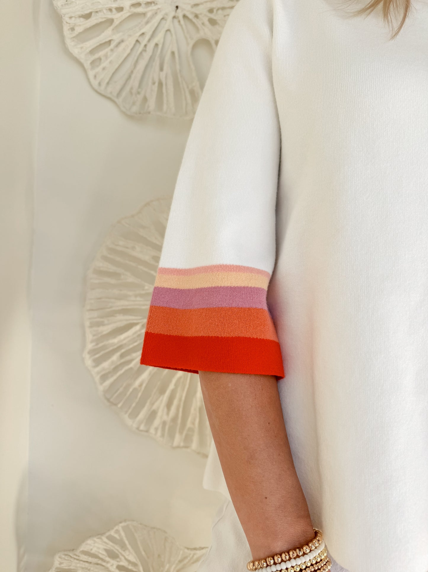 Ivory/Multi Colored Sleeve Mock Neck Sweater