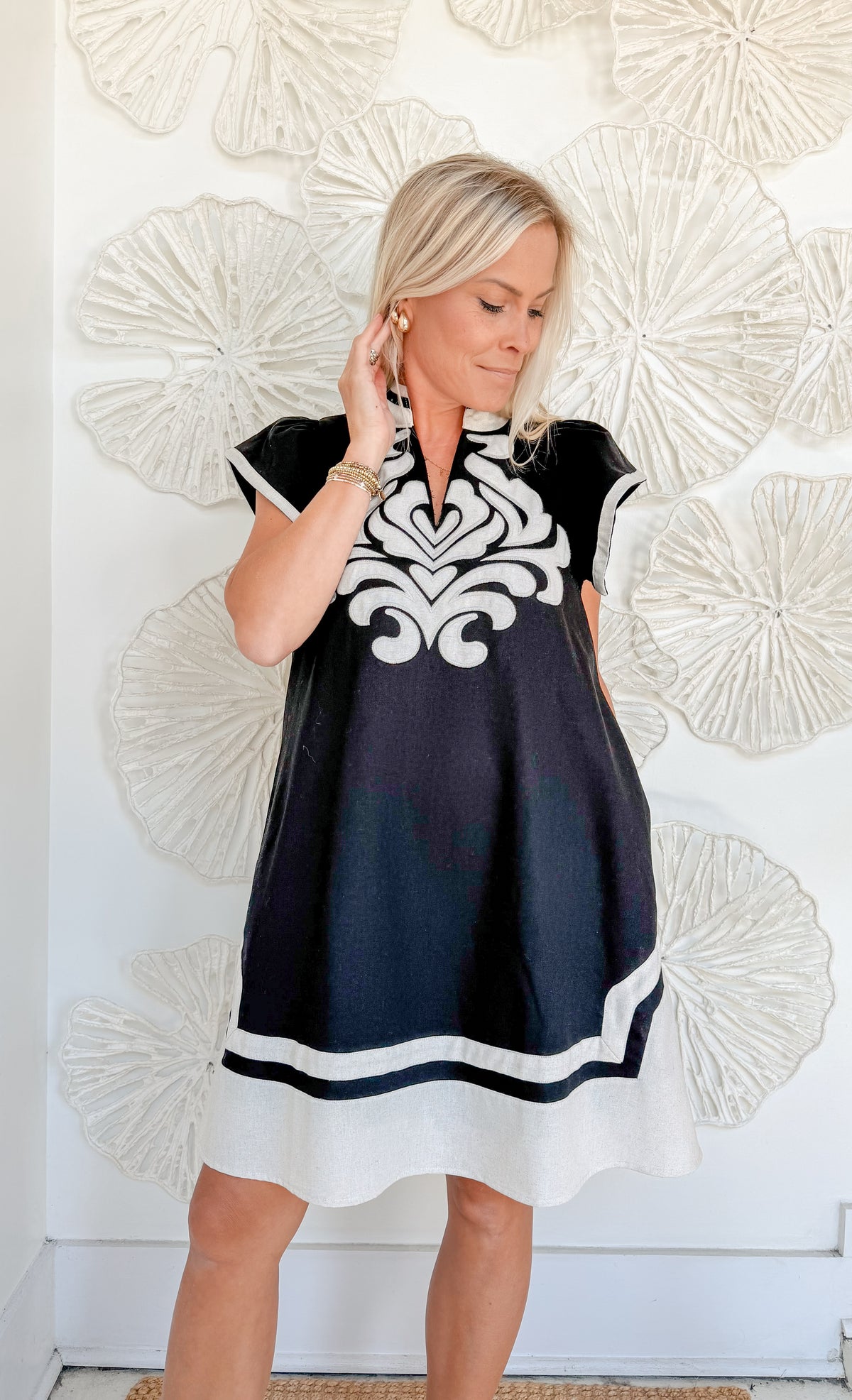 Black Embroidered Ming Collared Mini