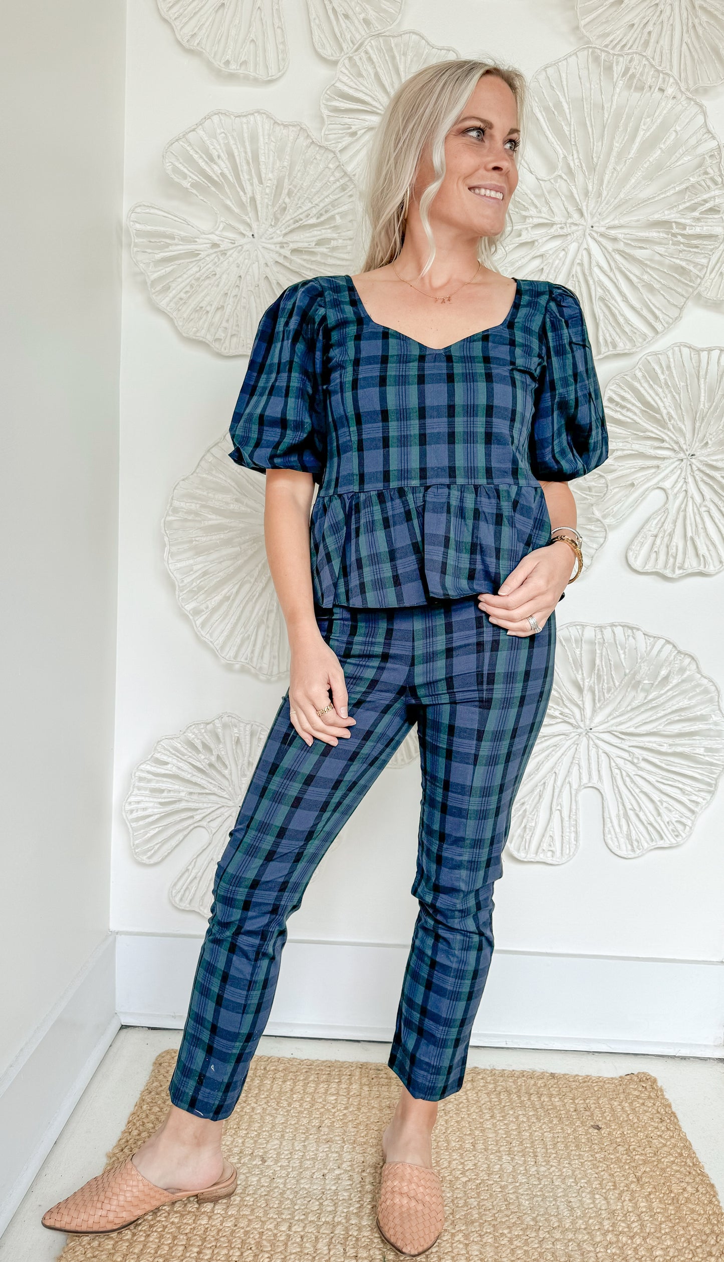 Sail to Sable Green/Blue Plaid Trousers