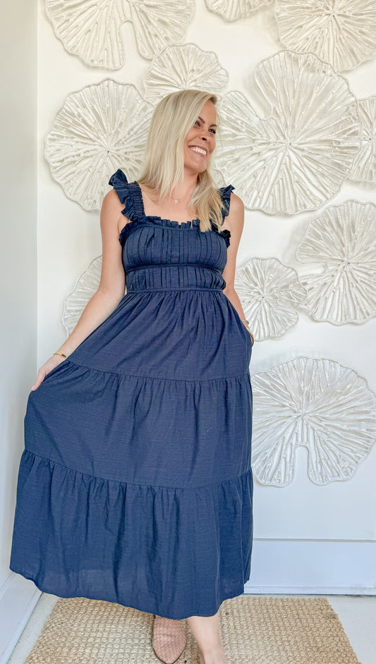 Navy Pintuck Midi