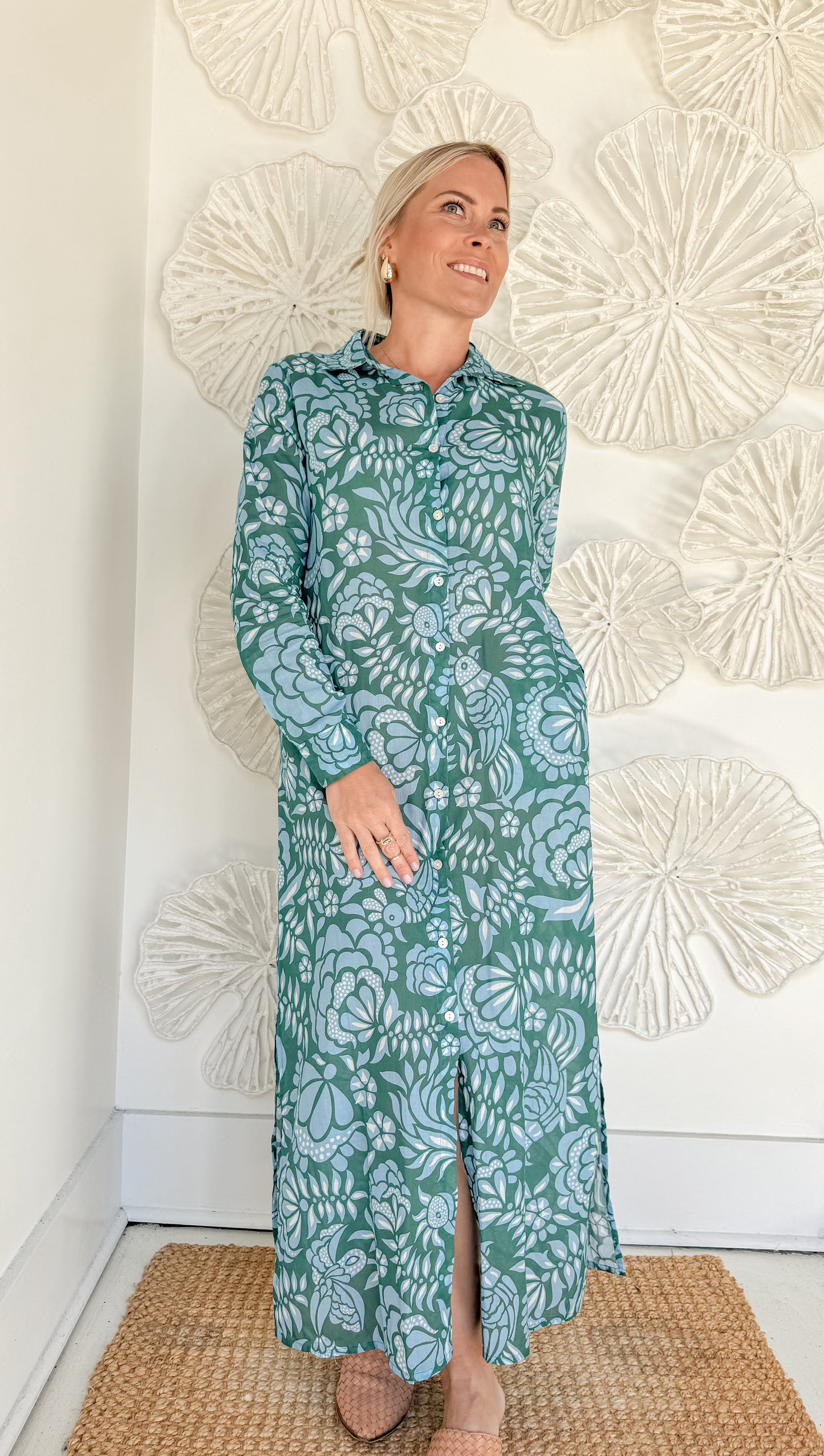 Blue/Green Floral Block Print Maxi