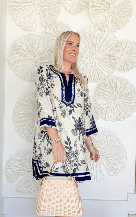 Navy/Cream Floral Shift Dress