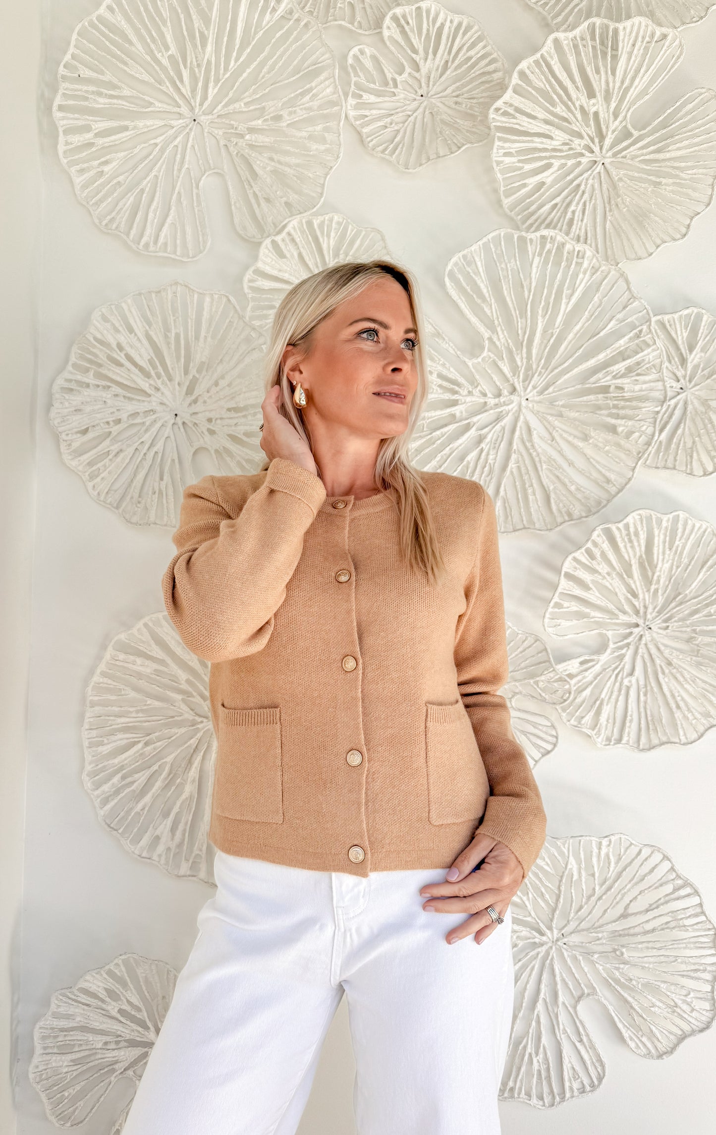 Camel Classic Button Cardigan