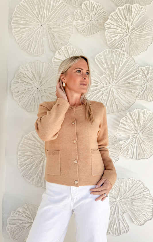 Camel Classic Button Cardigan