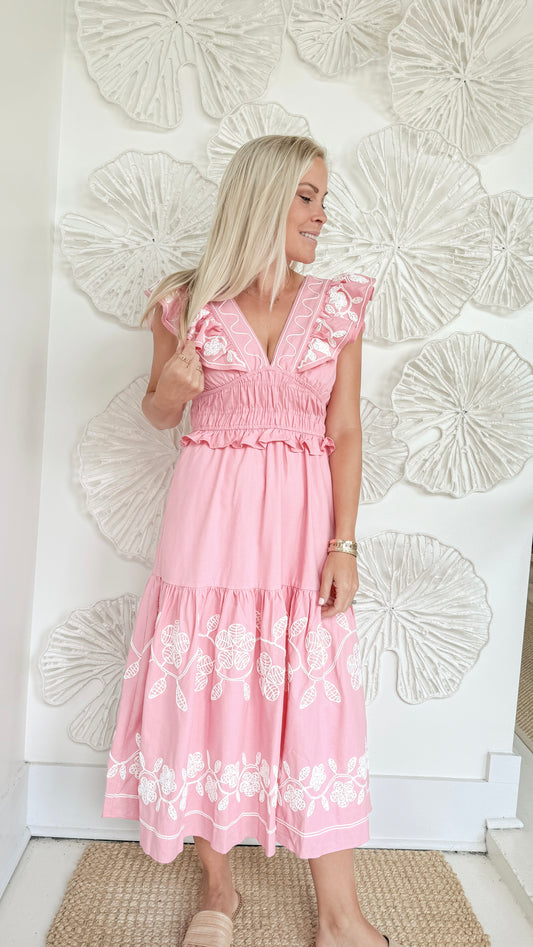 Pink Embroidered Maxi