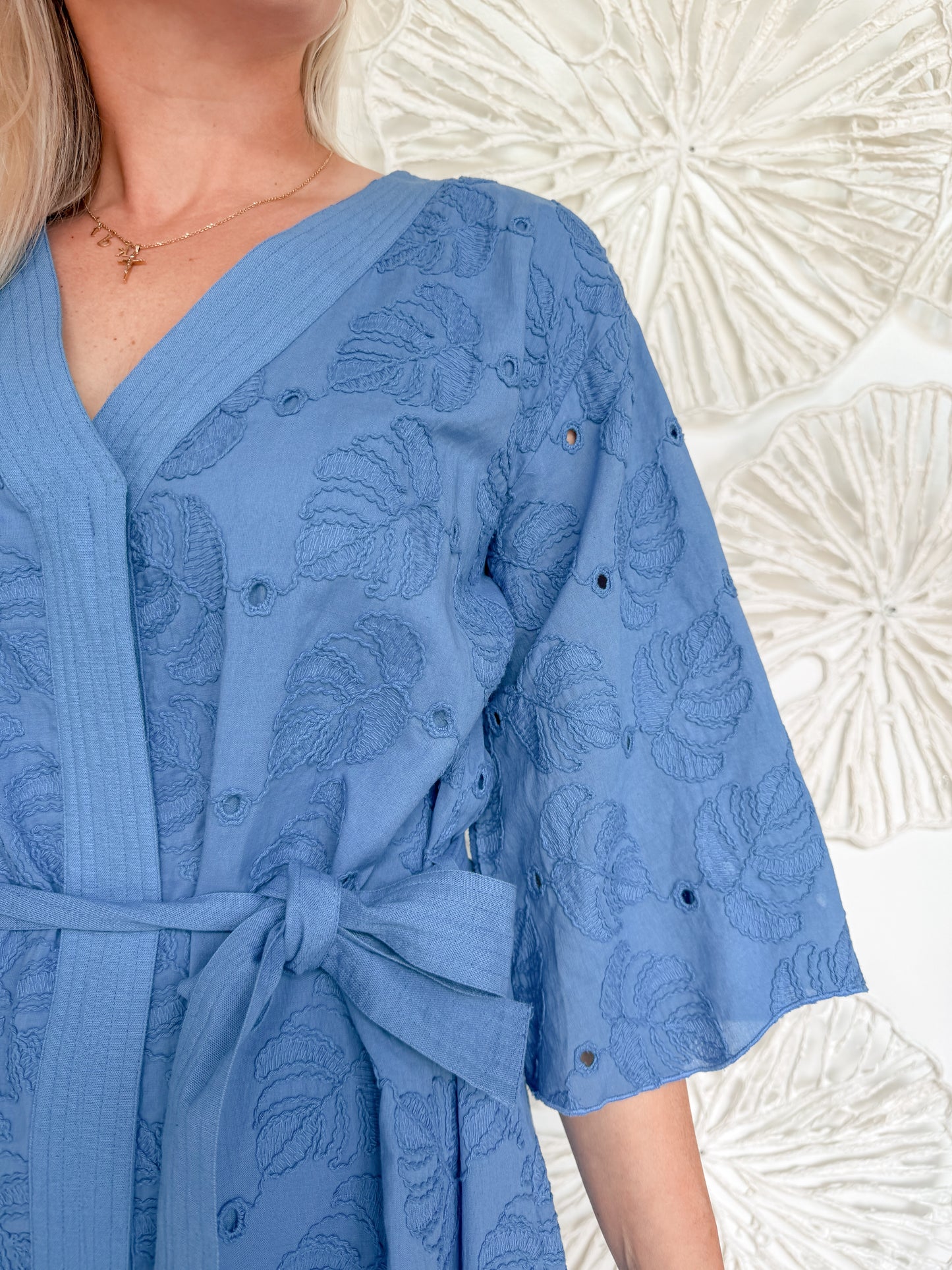 Blue Vneck Waist Tie Mini