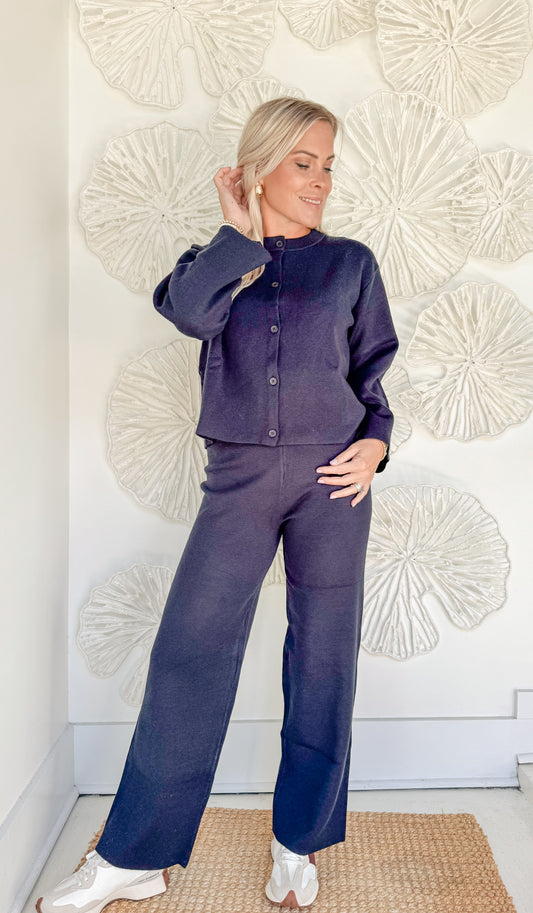 Navy Long Sleeve Button Set