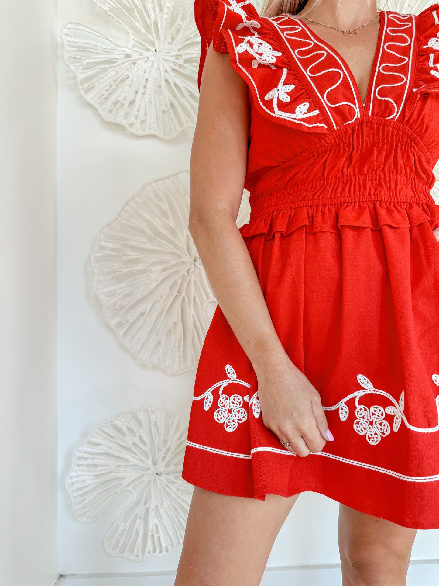 Red Embroidered Mini