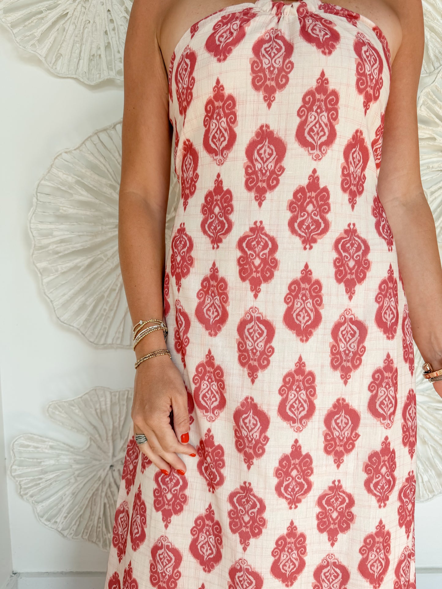 Fuschia Printed Halter Maxi