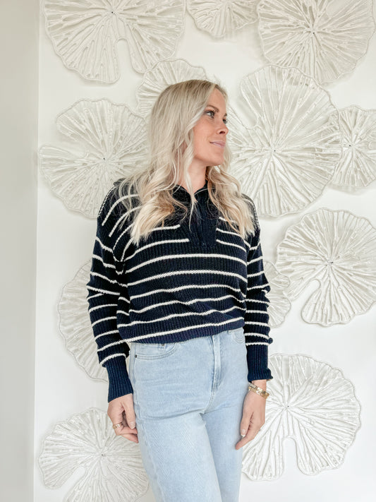 Navy/White Striped Quarter Zip