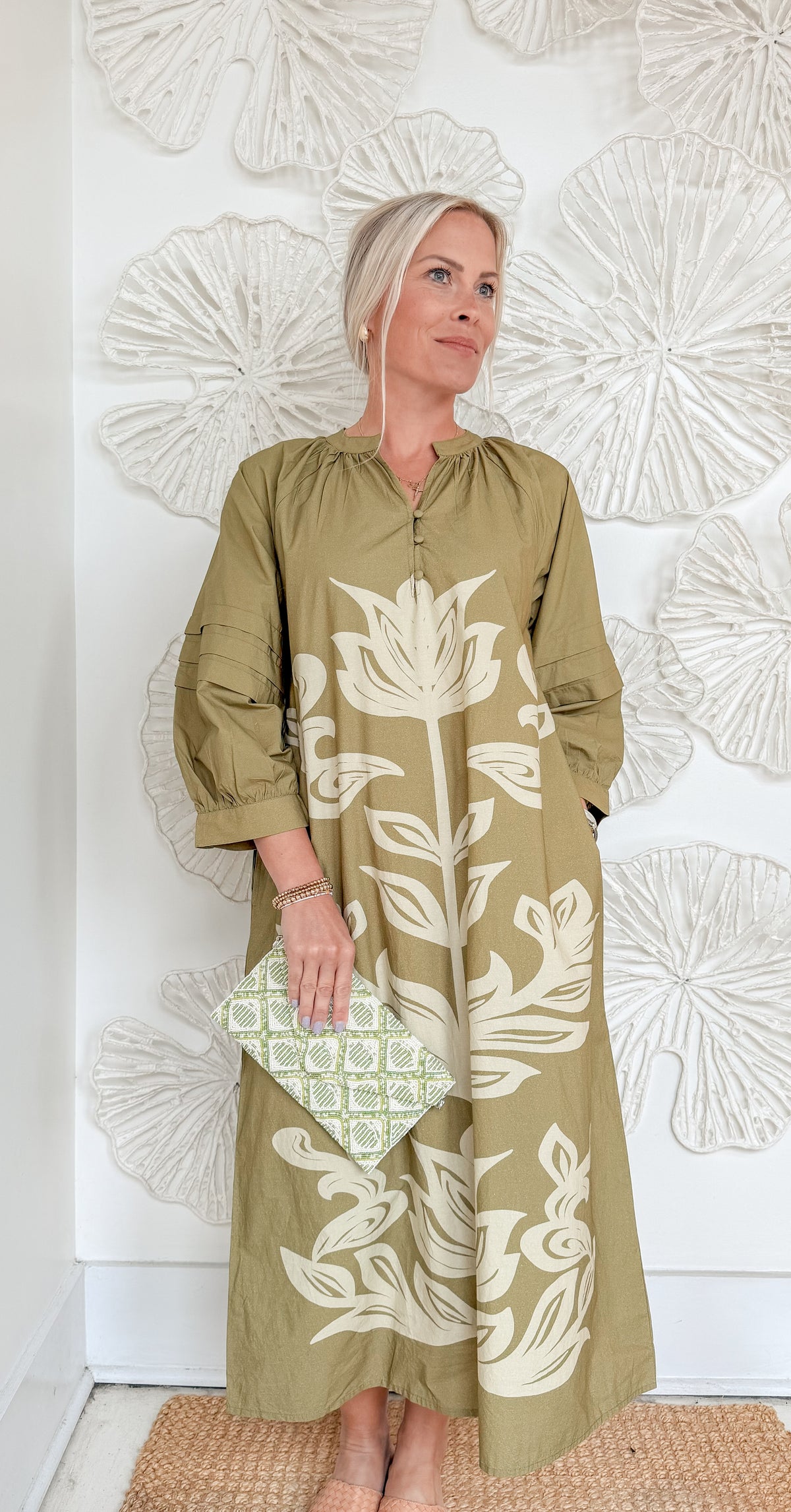 Olive Floral Large Printed Maxi