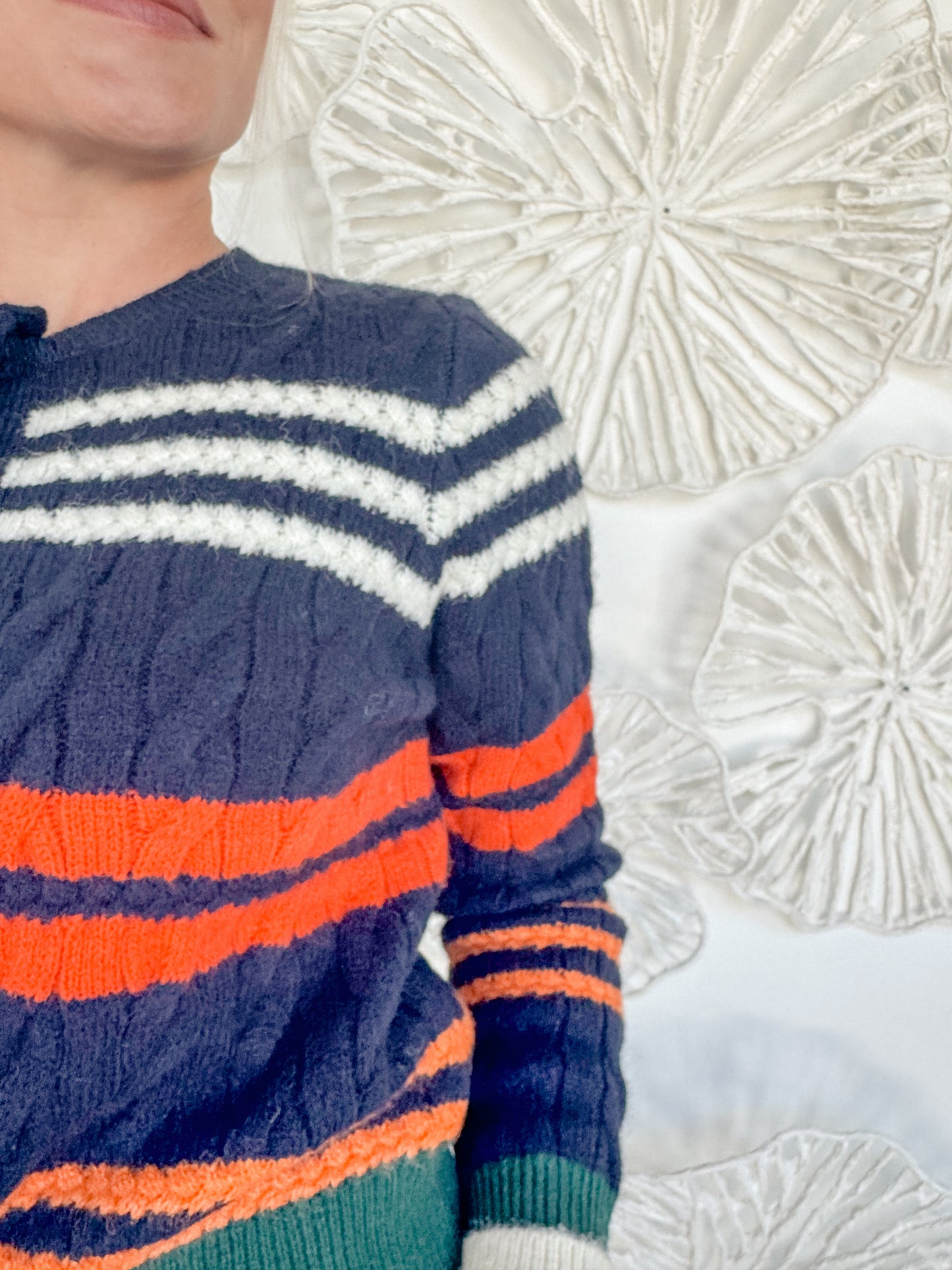Navy Multicolor Striped Cable Cardigan