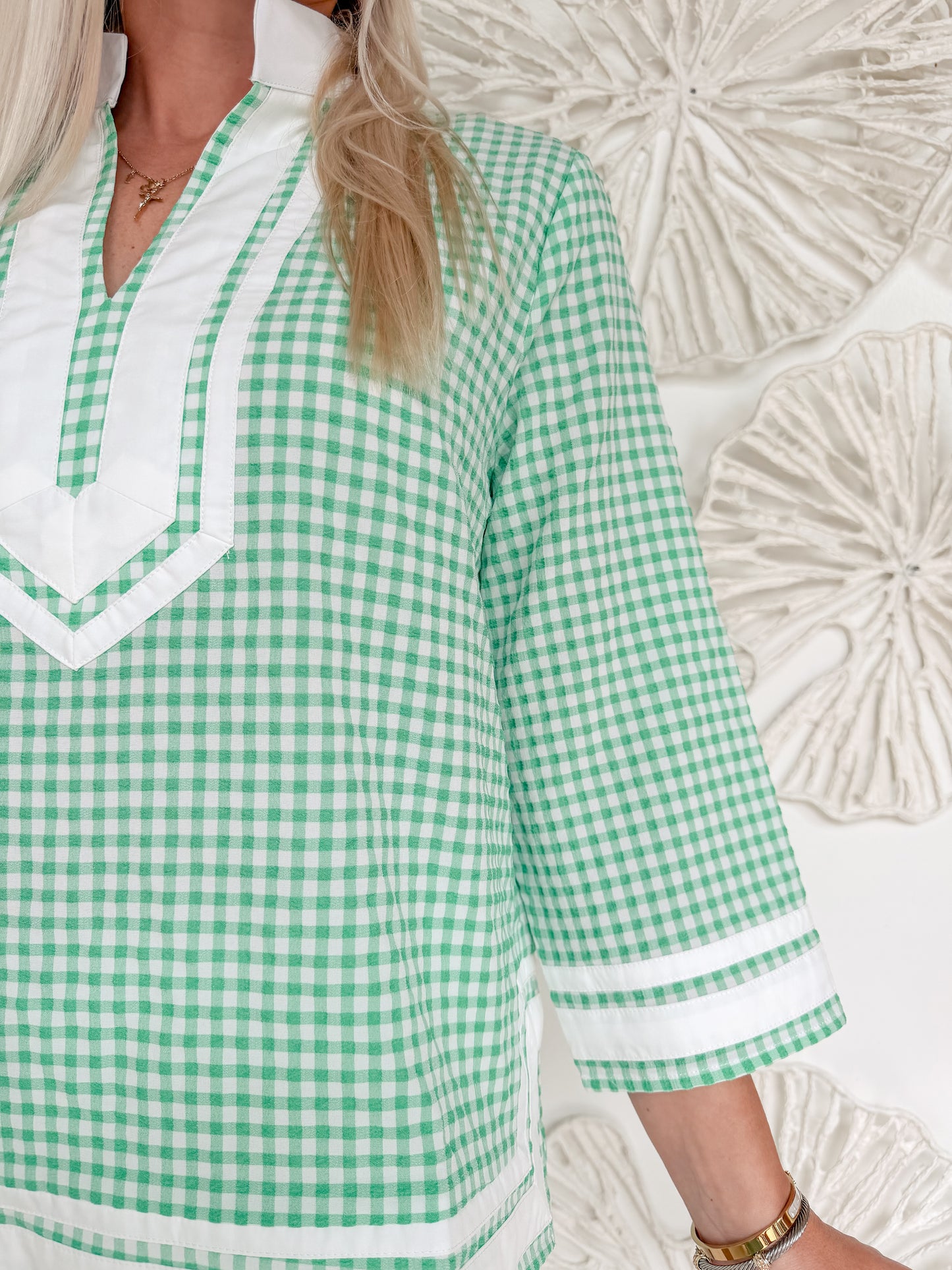 Summer Green Gingham Blouse