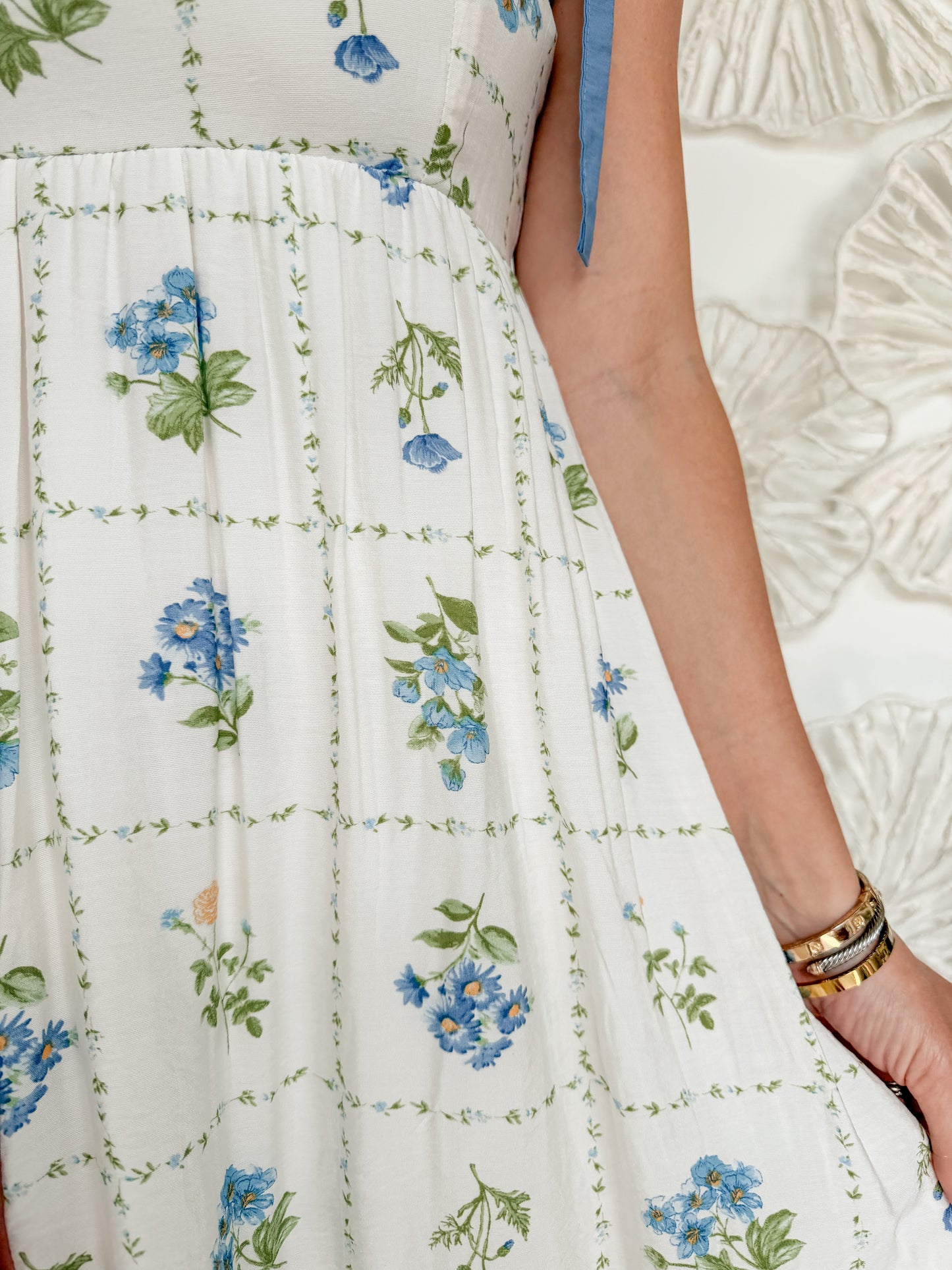 White Floral Patch Printed Midi