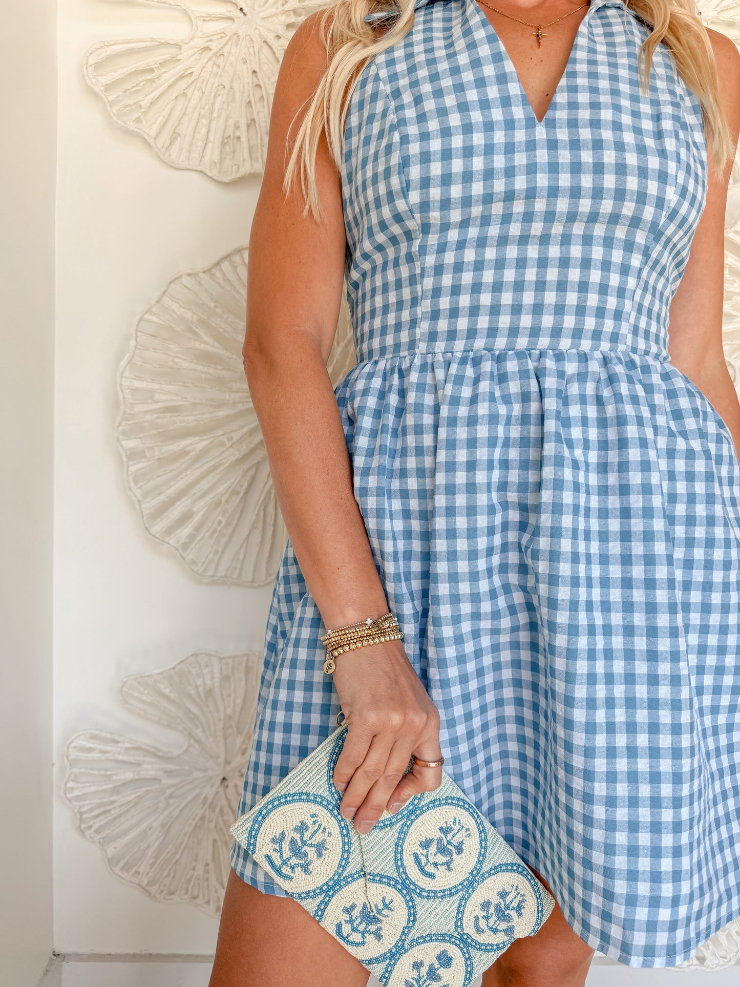 Blue Gingham Halter Collared Mini