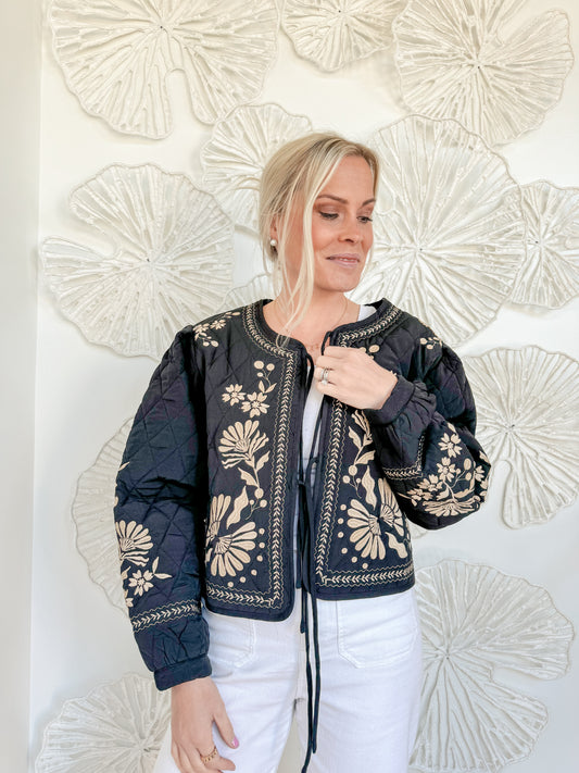 Black Embroidered Quilted Jacket