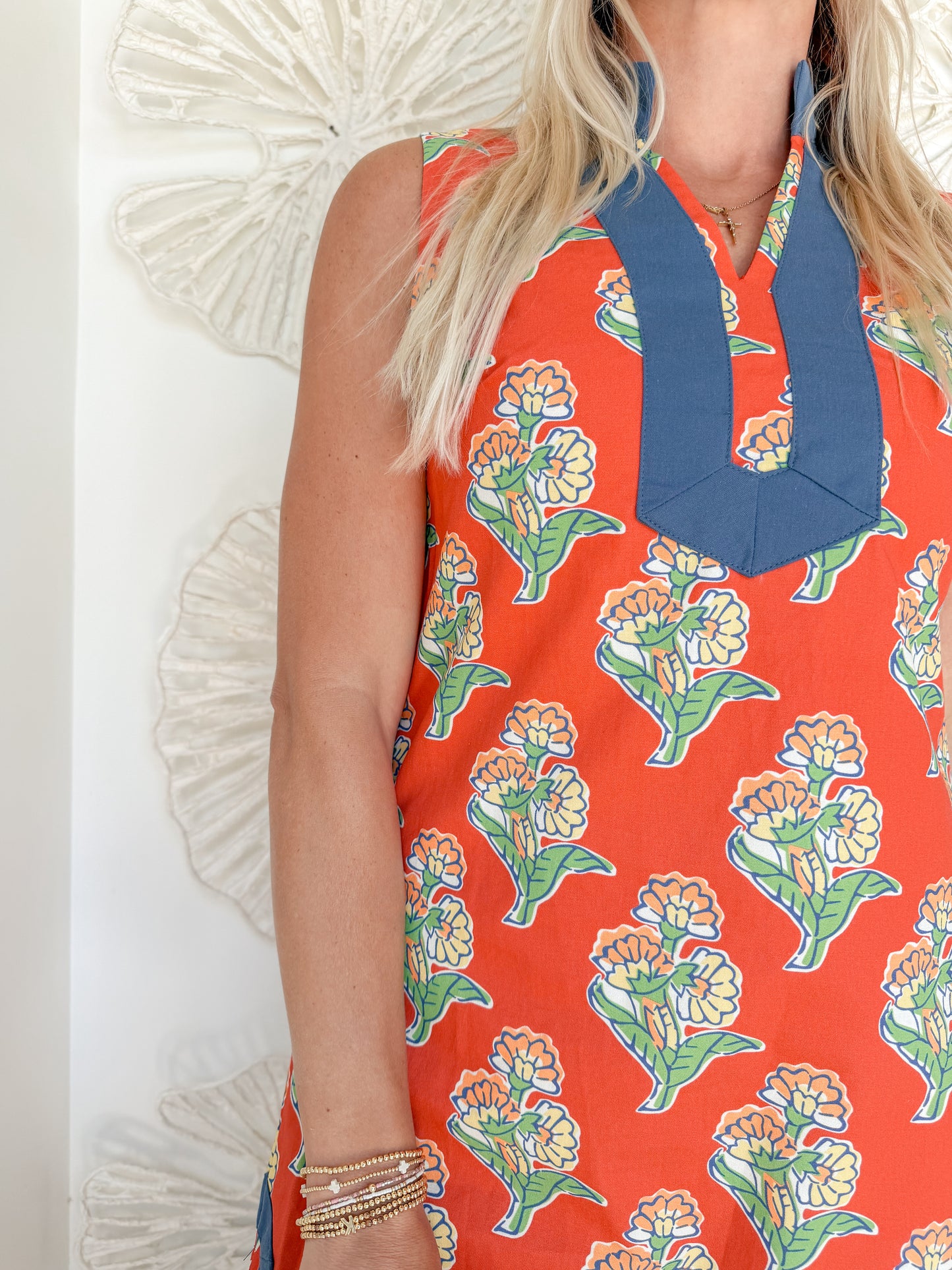 Orangey Red Floral Tunic Mini