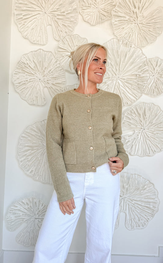 Light Olive Button Cardigan