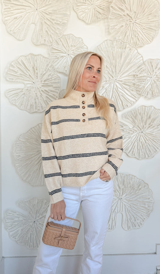 Navy Striped Button Pullover