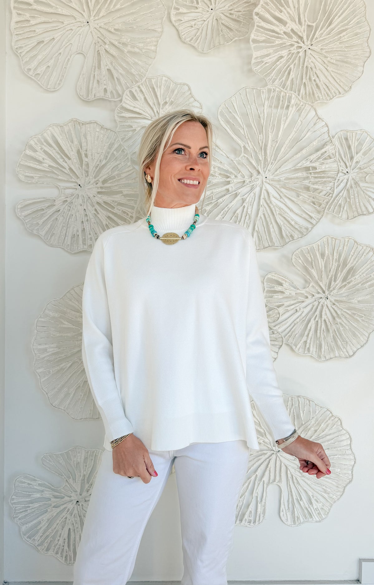 White Mock Neck Sweater