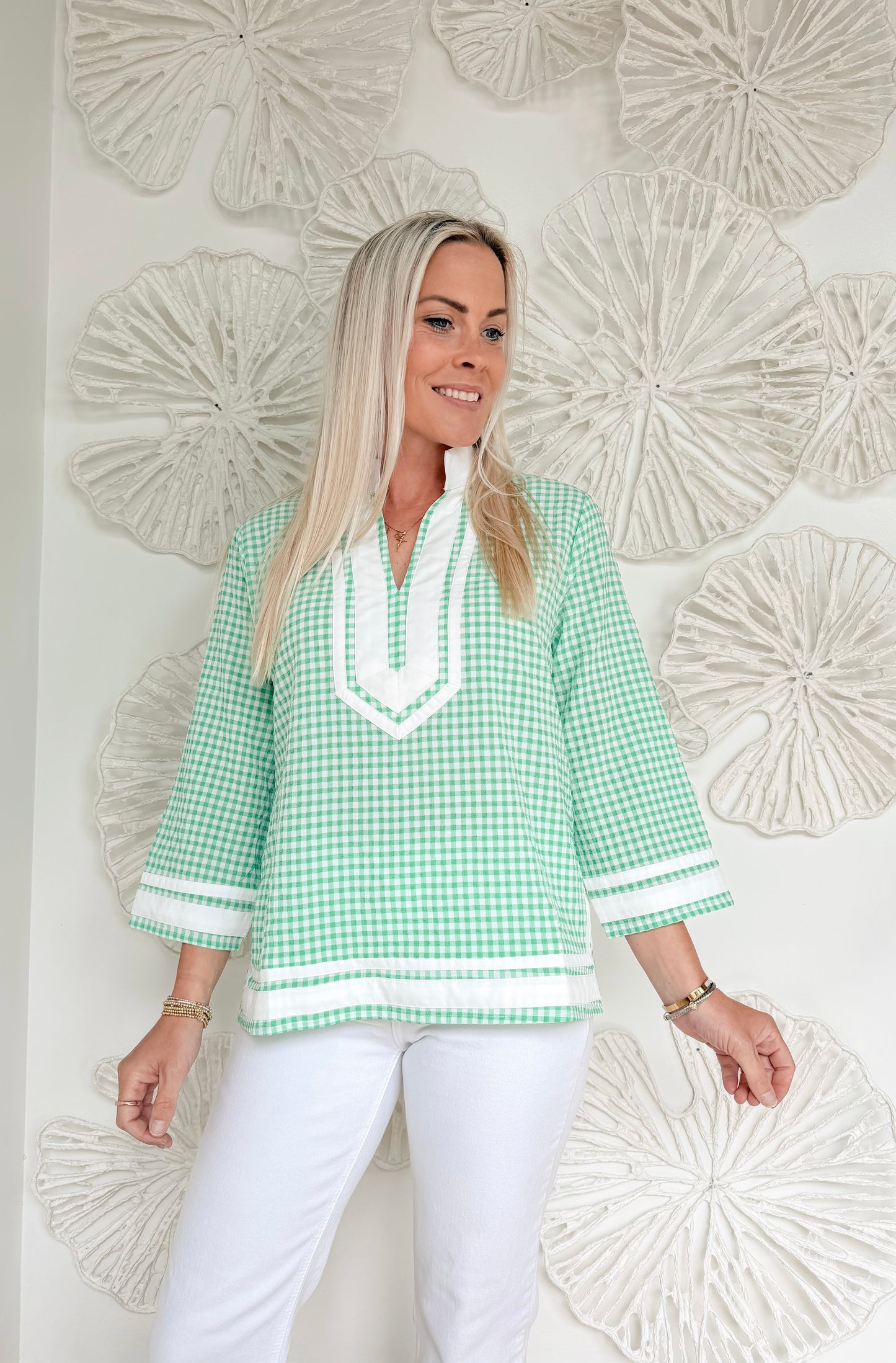 Summer Green Gingham Blouse