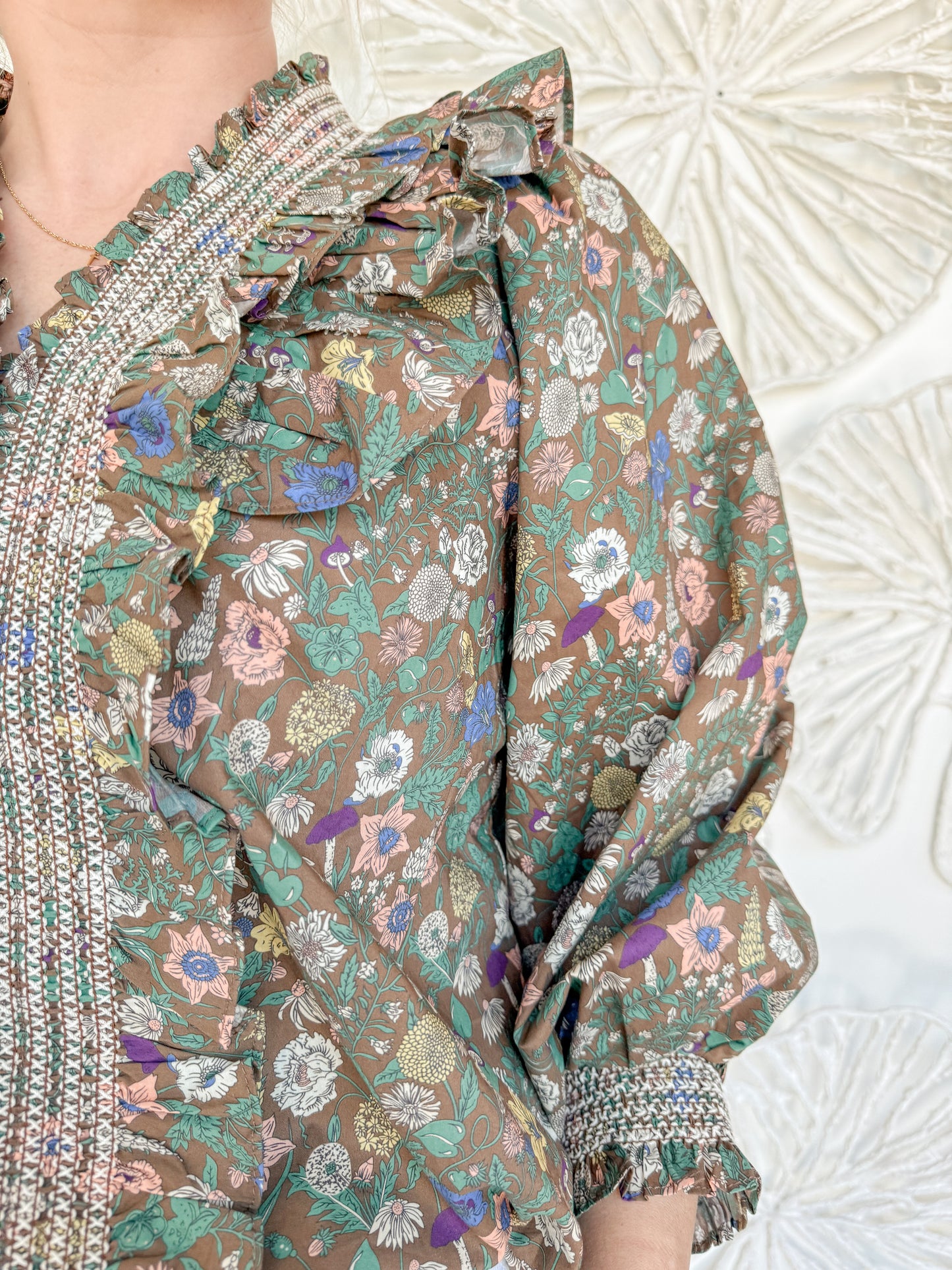 Brown/Green Floral Print Blouse