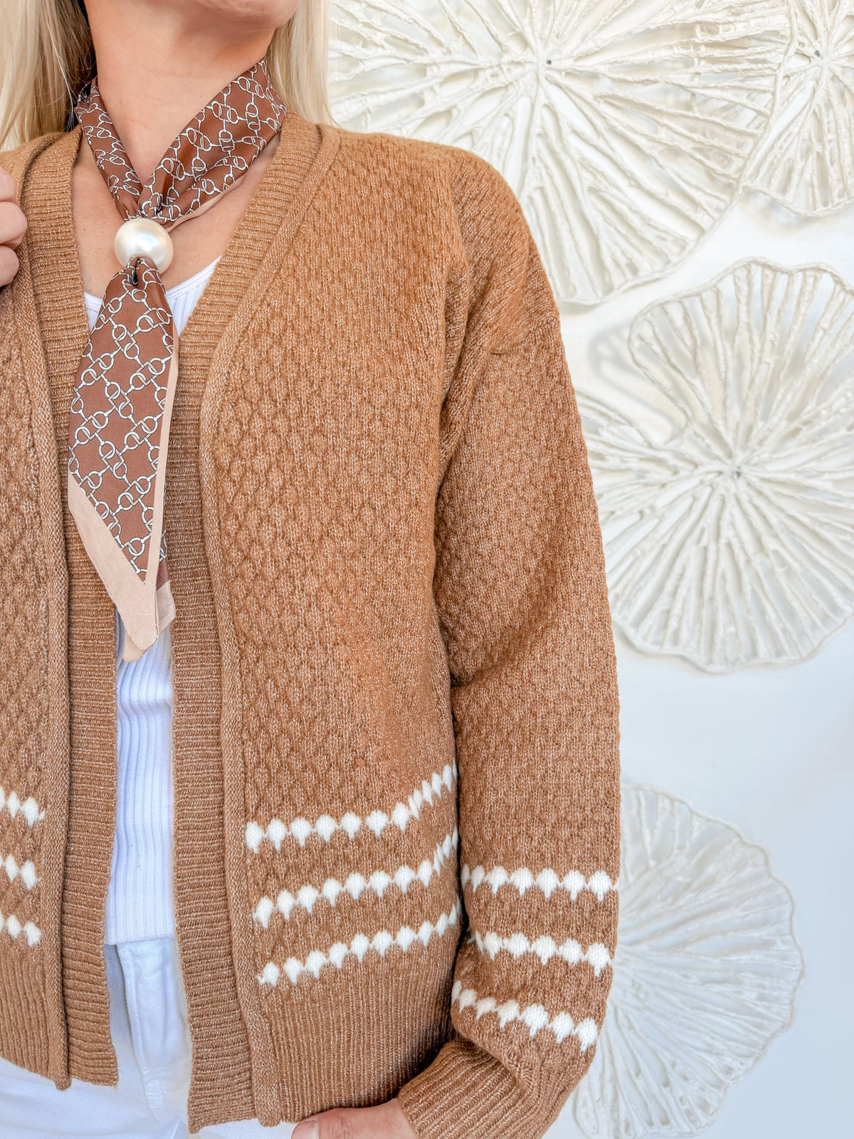 Camel Honeycomb Textured Cardigan