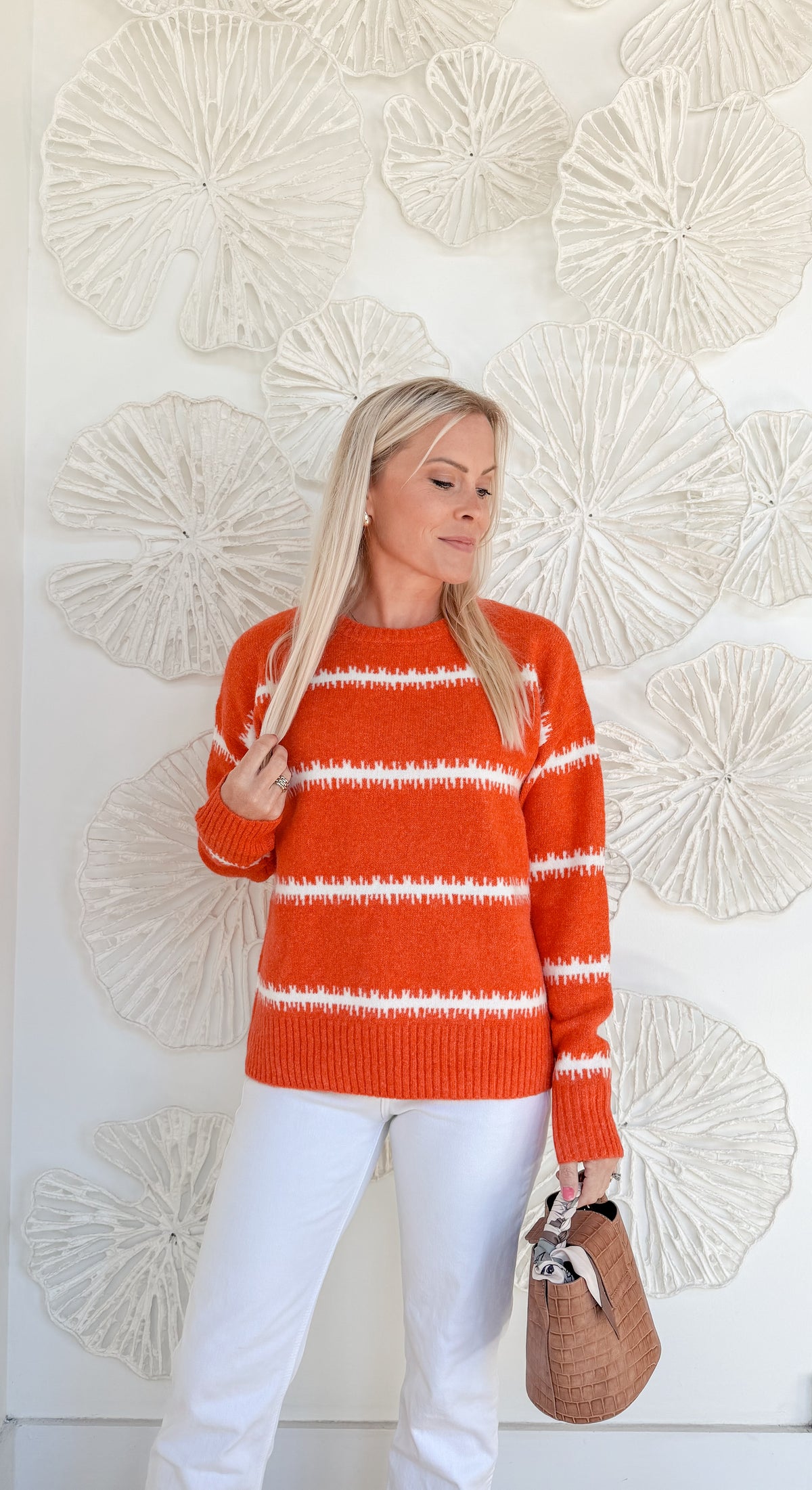 Orange Crewneck Patterned Sweater