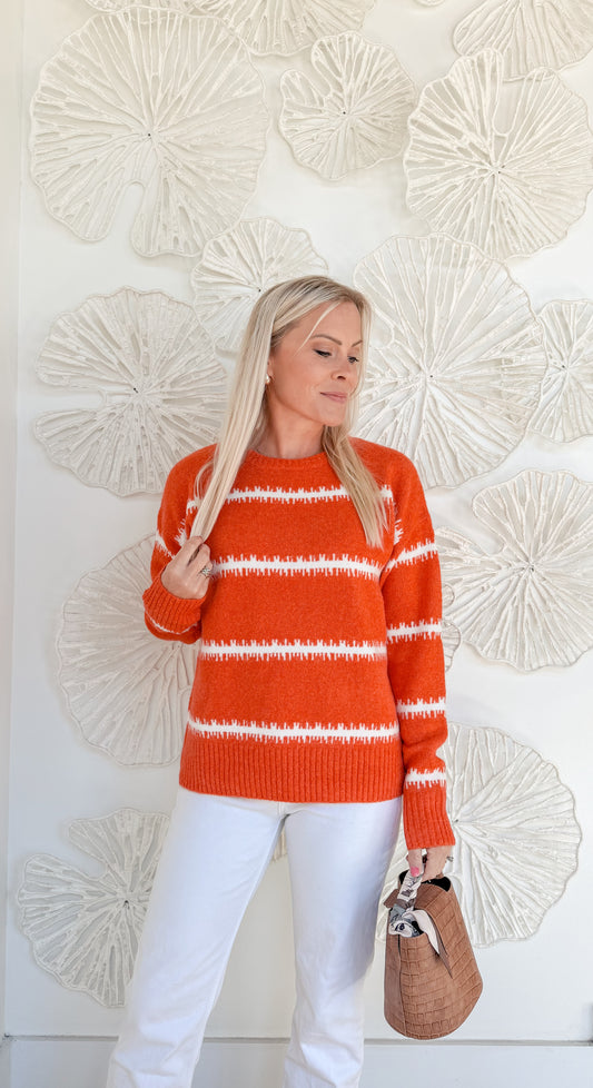 Orange Crewneck Patterned Sweater