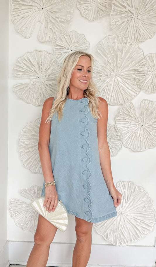 Denim Scalloped Button Mini
