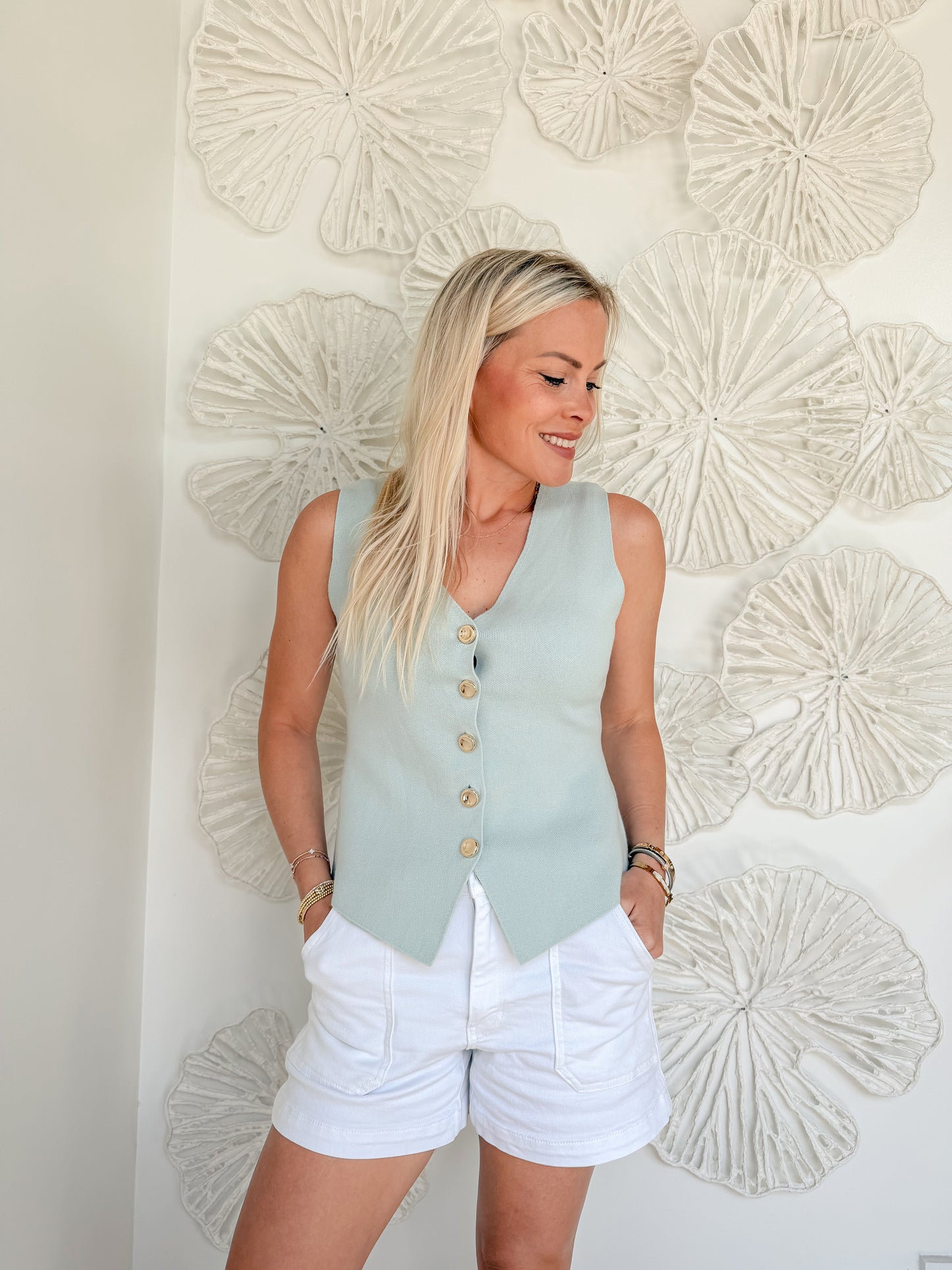 Seafoam Button Vest