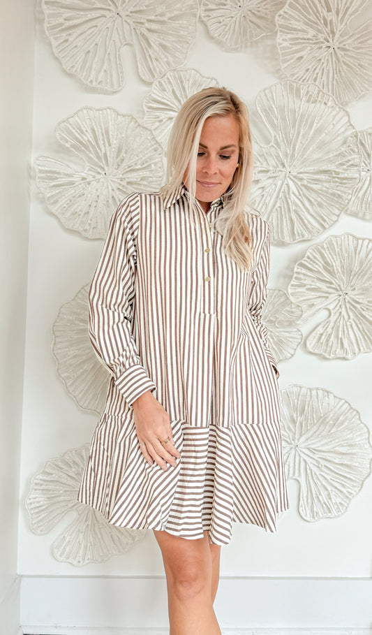 Brown/White Striped Ruffle Mini